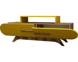 TV Meubel - Stijlvol Geel & Walnoot Design - Ruime 145x49,8x36,8cm - Duurzaam Melamine Materiaal