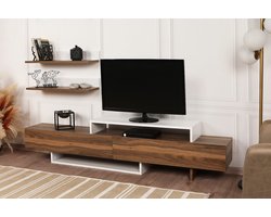 TV Meubel - Stijlvol Wit & Eiken Design - Ruime 180x41,7x29,5cm Afmetingen - Duurzaam Melamine Materiaal