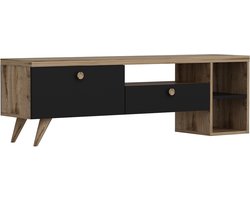 TV Meubel - Stijlvol Zwart & Eiken Design - 150x47x35cm - Duurzaam Melamine