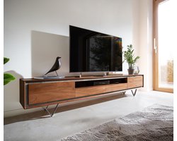 Tv-meubel Stonegrace acacia bruin 240 cm 2 deuren 2 laden 1 legplank steenfineer V-poot zwart Tv-meubel