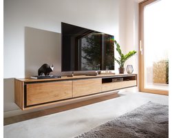 Tv-meubel Stonegrace Acacia natuur 240 cm 2 deuren 1 legplank 2 laden steenfineer zwevend lowboard