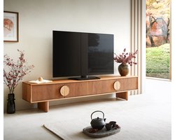 Tv-meubel Surimu 200 cm acacia lichtbruin 4 deuren kurkgreep houten poten