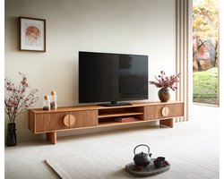 Tv-meubel Surimu 240 cm acacia lichtbruin 4 deuren 2 vakken kurk handvat houten poten