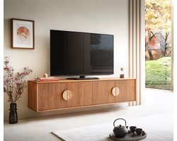 Tv-meubel Surimu acacia lichtbruin 175 cm 4 deurs kurkgreep zwevend lowboard