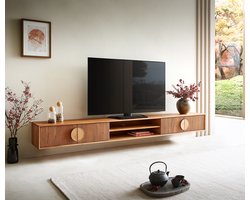 TV-meubel Surimu acacia lichtbruin 240 cm 4 deuren 2 planken kurkgreep zwevend Lowboard