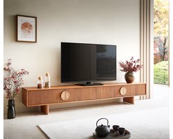 TV-meubel Surimu acacia lichtbruin 240 cm 4 deuren kurkgreep houten poten lowboard