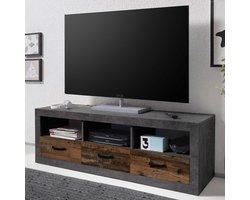 Tv-meubel Taro 3 lades & 3 vakken - beton/oud hout
