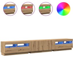 Tv-meubel | Televisiekast | Tv-kast | Mediameubel met LED 260x35x40 cm bewerkt hout artisanaal eiken