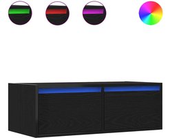 Tv-meubel | Televisiekast | Tv-kast | Mediameubel met LED-verlichting 75x35,5x25 cm zwart eikenkleurig