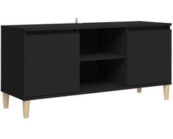 Tv-meubel | Televisiekast | Tv-kast | Mediameubel met massief houten poten 103,5x35x50 cm zwart