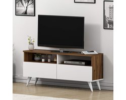 TV Meubel - Televisietafel Kast - Opbergen Woonkamer - Modern Design - 120 x 32 x 53.6 cm - Walnoot Wit