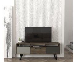 TV-meubel Tera Home | 100% Melamine Laag | 18mm Dikte | Metalen Poten | 150cm Breedte, 55cm Hoogte | Grijs Antraciet Noten