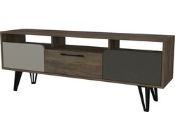TV-meubel Tera Home | 100% Melamine Laag | 18mm Dikte | Metalen Poten | 150cm Breedte, 55cm Hoogte | Grijs Antraciet Noten - Emob - TV-meubel - Bruin - Melamine