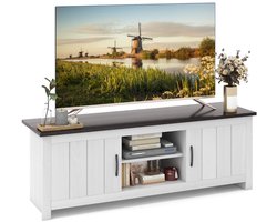 TV-Meubel tot 60 Inch – 145x39,5x49,5 cm – TV Kast met 4 Open Vakken, 2 Deuren & Kabeldoorvoer – Woonkamer/Slaapkamer – Bruin