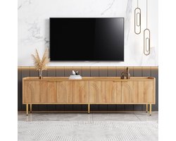 TV Meubel - TV kast - 170 cm - Met 3D gebogen deuren, gouden accenten & kabelmanagement - Natuurhout