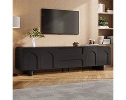 TV Meubel - TV kast - 180 cm - Met 4 deuren, 2 laden, afgeronde hoeken & boogreliëf - Zwart