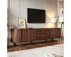 TV Meubel - TV kast - 180 cm - Ovaal design met schuifdeuren & 2 laden - Geschikt voor 75 inch - Walnoot