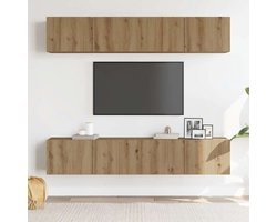 Tv-meubel – TV-kast – Entertainmentmeubel – Media-meubel – Wandmeubel – Handgemaakt Eikenhout – 4-delige Wandgemonteerde Set