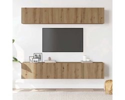 Tv-meubel – TV-kast – Entertainmentmeubel – Media-meubel – Wandmeubel – Handgemaakt Eikenhout – 4-delige Wandgemonteerde Set