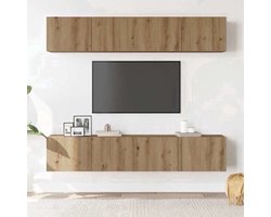 Tv-meubel – TV-kast – Entertainmentmeubel – Media-meubel – Wandmeubel – Handgemaakt Eikenhout – 4-delige Wandgemonteerde Set
