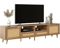 TV Meubel – Tv Kast – Lowboard – Tv Dressoir – Tv Meubel Licht Hout – 200 cm Breed – Massief Houten Poten