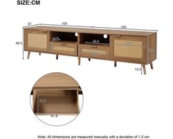 TV Meubel – Tv Kast – Lowboard – Tv Dressoir – Tv Meubel Licht Hout – 200 cm Breed – Massief Houten Poten