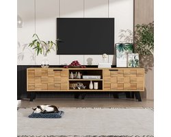 TV-Meubel – Tv-Kast – Mediameubel – Dressoir – Houten Meubel – Natuurlijk Hout – 160 cm Breed – 2 Deuren & 2 Open Vakken