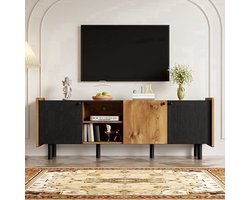 Tv-meubel – Tv-kast – Mediameubel – Entertainmentmeubel – Kast – Modern Design – 160 cm Breedte – Zwart Met Houtkleurige Accenten