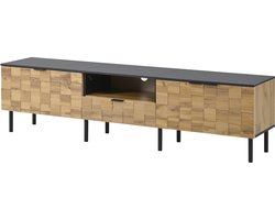 Tv-meubel - Tv-kast - Mediameubel - Houtlook tv-dressoir - met lades en deuren, open opbergvakken, metalen poten - Spaanplaat en Metaal - 170×35×44,5 cm - Geschikt voor woonkamer - Natuurlijk hout