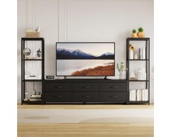 TV Meubel - TV Kast Met 6 Stoffen Ladekast en 4 Planken - Voor TV's Tot 75 Inch - Opbergmeubel Voor Slaapkamer en Woonkamer - Zwart