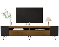 Tv Meubel – TV-Kast – Televisiemeubel – Media Meubel – Entertainmentkast – 180 cm Breed – MDF En Spaanplaat Zwart Met Houtdetail