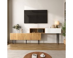 Tv-meubel – TV-kast – TV-dressoir – TV-meubels – TV-kasten – Modulair Twee-delig Ontwerp – Verstelbare Lengte – Zwarte Metalen Poten