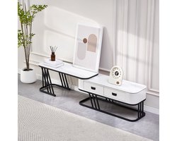 TV-meubel – TV-kast – TV-ladekast – TV-dressoir – TV-rek – Verstelbaar tot 180 cm – Met Robuust Metalen Frame en Stenen Blad