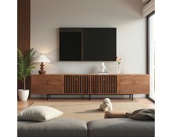 Tv Meubel – Tv Kast – Tv Lowboard – Tv Dressoir – Tv Cabinet – 240 cm Breed – Walnoot Houten Plank