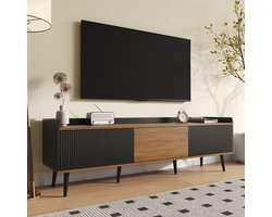 Tv Meubel – Tv Kast – Tv Meubel met Opbergruimte – Tv Dressoir – Mediameubel – Stevig Bamboe – Ruimtebesparend Design – Zwart/natuurlijk bruin – Vrijstaand – 68,5 cm Hoog – Kabelmanagement