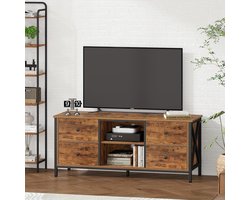 TV Meubel – Tv Kast – Tv Stand – Tv Rek – Tv Unit – Vintage Bruin-Zwart – 4 Lades & 2 Open Vakken – Geschikt Voor Tv’s Tot 55 Inch – Industrieel Stalen Frame