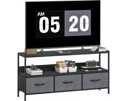 TV-meubel, tv-kast voor televisies tot 55 inch met 3 lades en stalen poten, 120 x 29 x 56 cm, zwart