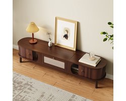 TV meubel TV meubel met houten deuren en rieten lades Natuurlijke opbergoplossingen