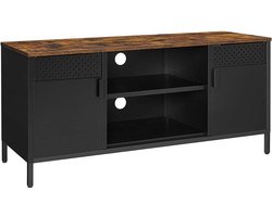 Tv-meubel - tv-meubel met verstelbare planken - tv-meubel - tv-meubel voor aan de muur - rustiek tv-meubel - houten tv-meubel - spaanplaat - staal - bruin-mat zwart - 120 x 40 x 55 cm (L x B x H)