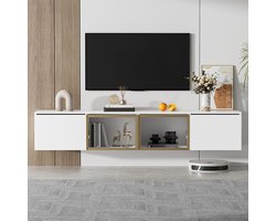 TV meubel TV meubel van 170 cm montage op poten of aan de wand 4 deuren 2 glazen deuren veelzijdige montage perfect voor de woonkamer wit