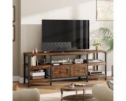 Tv-meubel- tv-standaard-laag kastje met 2 lades- 5 open vakken- voor woonkamer-tv-plank voor tv's tot 85 inch- industrieel design-vintage-200 x 40 x 65 cm