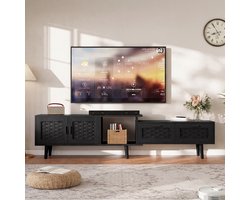 TV-meubel, tv-standaard met 2 deuren en 2 lades, 146-180 cm lang, tv-plank voor tv's tot 75 inch voor woonkamer, slaapkamer, zwart