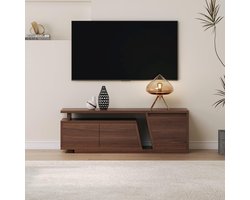 TV-meubel uittrekbaar 120–180 cm walnoot – modern zwevend TV kast met 3 lades & draaibare hoek – lowboard met opbergruimte voor TV tot 120 inch – Mobili Bella