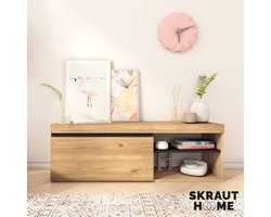 TV-meubel – Urbanhome Nordica Oak 120 – Scandinavisch design – 120 cm – TV-kast met deur en plank – Eiken/Zwart – Modern lowboard