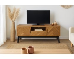 TV-Meubel Valerio – 110 cm – Marron Noir – Hout & MDF – Visgraat Front – Met Lade en Opbergvakken