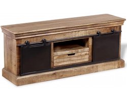 TV Meubel van Massief Mango Hout met 2 Schuifdeuren - Industrieel Design