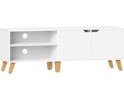 TV-meubel van witte spaanplaat - Entertainment Center - Mediaconsole - Ruime opbergruimte - Stevige constructie - Modern design - 40 cm x 140 cm x 50 cm