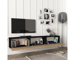 Tv-meubel Vihti zwevend 180x31x29,5 cm zwart en eiken