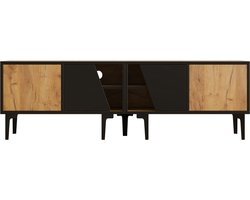 Tv-meubel voor de woonkamer van 160 x 36,5 x 45 cm met 4 vakken, laag blad met 7 steunpoten, woonkamermeubel in een modern minimalistisch design, geschikt voor tv's tot 65 inch, natuurlijke houtkleur.