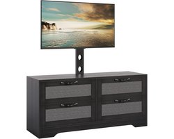 TV-meubel voor slaapkamer of woonkamer – 4 ruime lades – Rotan deuren – Verstelbare tv-beugel voor tv's tot 70 inch–Modern opbergmeubel – Zwarte afwerking